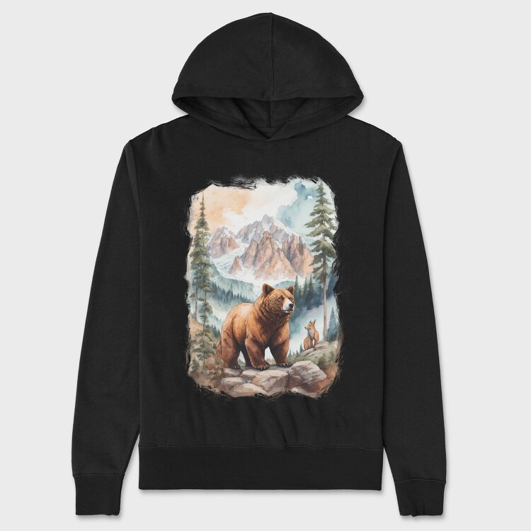 Bear Watercolor Forest, Unisex Men's Hoodie