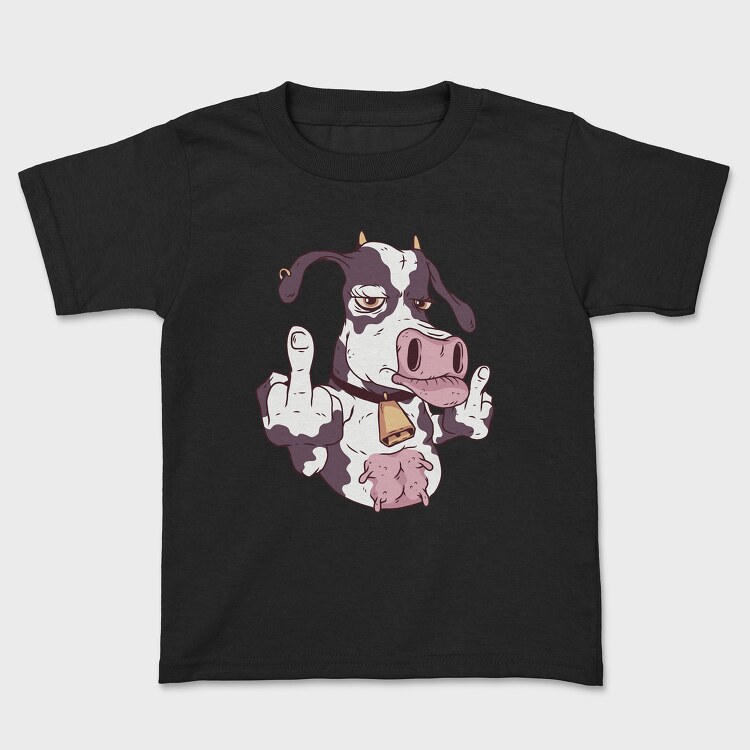 Kids' T-Shirt, Cow Cartoon Middle Finger