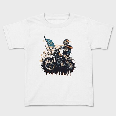 American Flag Skeleton Motocross Motorcycle, Kids' T-Shirt