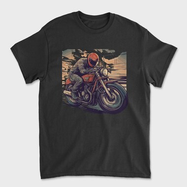Motorcycle With Comic Rider, Unisex Men's T-Shirt