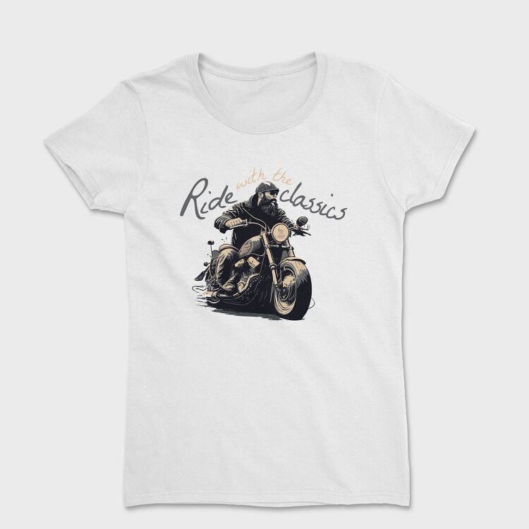 Motorcycle With Rider Ride With the Classics, Women's T-Shirt