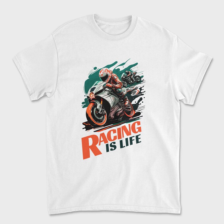 Unisex Men's T-Shirt, Racing Is Life Sport Bikes Racing