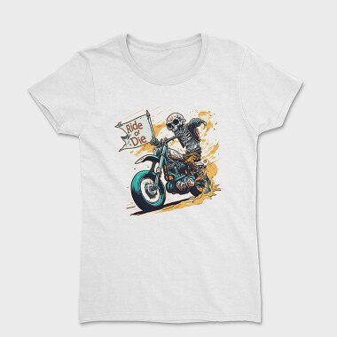 Ride or Die Skeleton Motorcycle Flag Art, Дамска Тениска