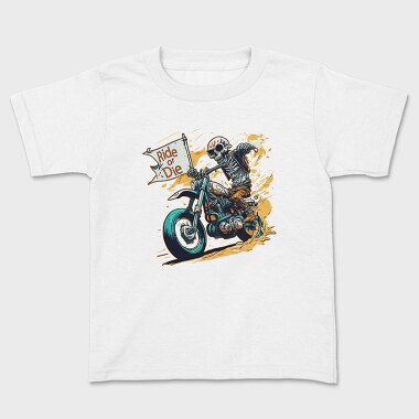 Ride or Die Skeleton Motorcycle Flag Art, Kids' T-Shirt