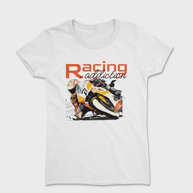 Tilted Competition Motorcycle With Rider Racing Addiction, Women's T-Shirt