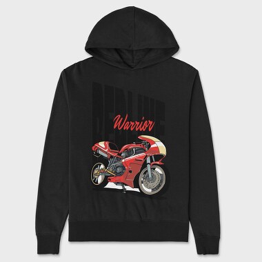 Anime Style Motorcycle Drawing Phrase Redline Warrior, Unisex Men's Hoodie