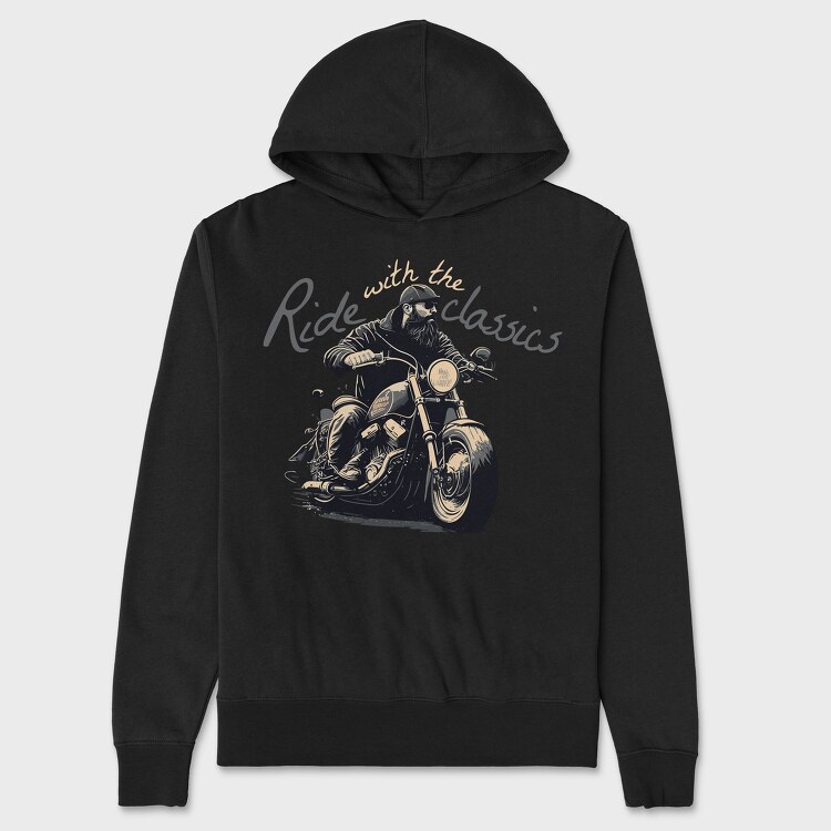 Motorcycle With Rider Ride With the Classics, Unisex Men's Hoodie