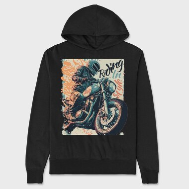 Riding in Style Motorcycle With Rider Artistic, Unisex Men's Hoodie