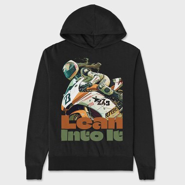 Tilted Competition Motorcycle With Rider Lean Into It, Unisex Men's Hoodie