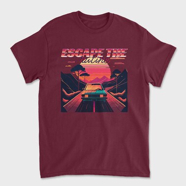 Car on Scenic Road Beautiful Sunset 80S Retro, Unisex Men's T-Shirt