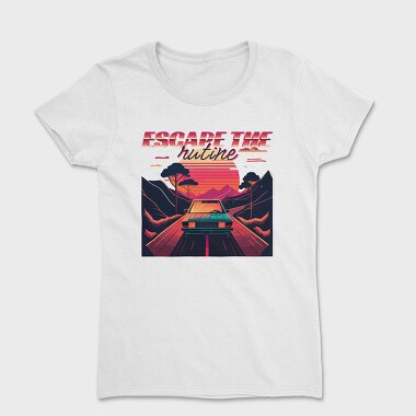 Car on Scenic Road Beautiful Sunset 80S Retro, Women's T-Shirt