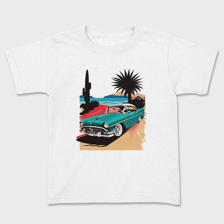 Classic Car Beach Sunset Trees, Детска Тениска