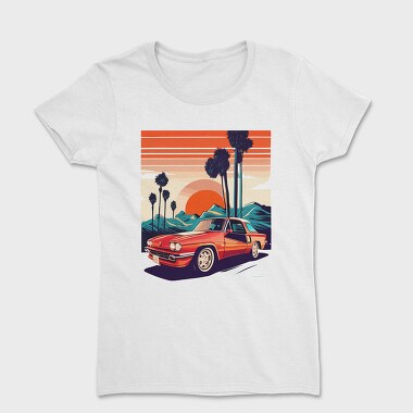 Classic Car Convertible With Mountains and Trees, Women's T-Shirt
