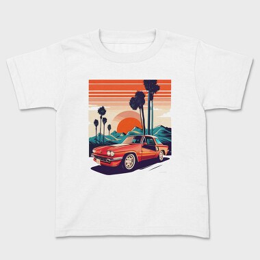 Classic Car Convertible With Mountains and Trees, Детска Тениска