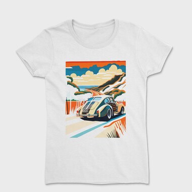 Classic Car Mountain Sunset Trees, Women's T-Shirt