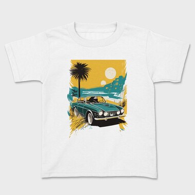 Classic Car Palm Trees Sun Sea City, Детска Тениска