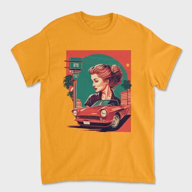 Classic Convertible Car Palm Tree, Унисекс Мъжка Тениска