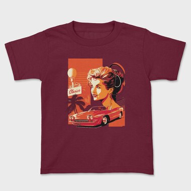 Classic Convertible Car Palm Trees Retro Girl, Kids' T-Shirt