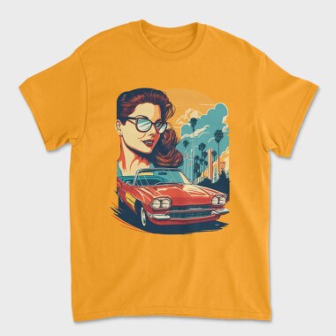 Classic Convertible Car With Sky Palm Trees, Unisex Men's T-Shirt