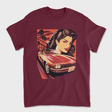 Classic Convertible With Woman and Trees, Unisex Men's T-Shirt