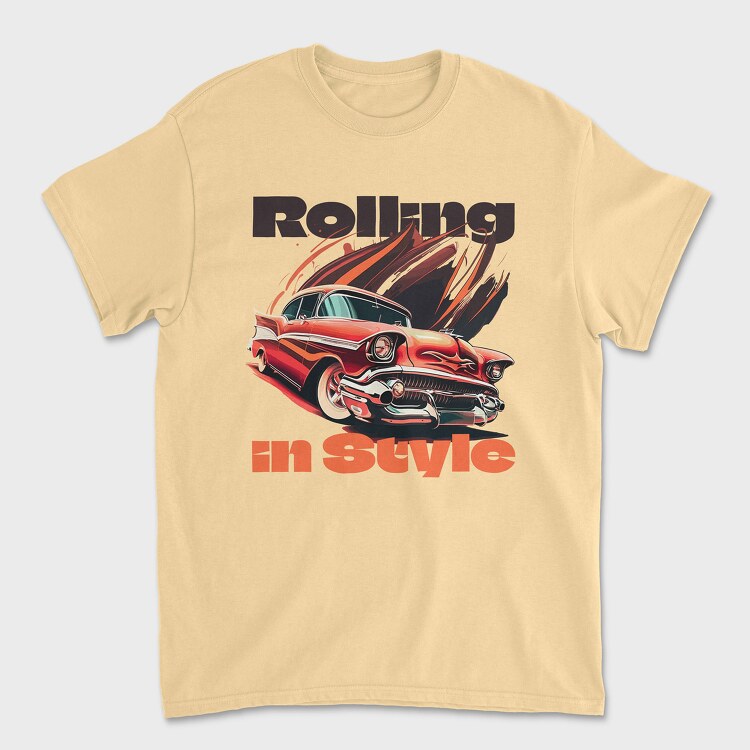Classic Muscle Car Line Rolling, Унисекс Мъжка Тениска