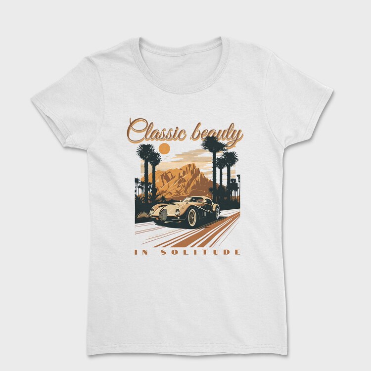 Classic Sports Car Road Mountains Palm Vintage, Дамска Тениска