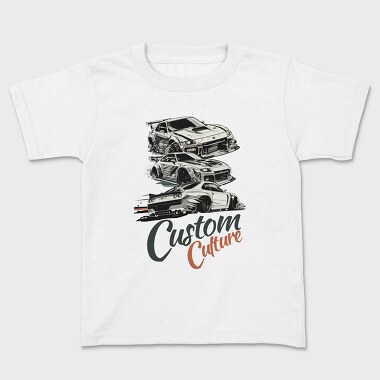 Custom Culture Japanese Customized Cars White, Kids' T-Shirt