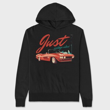Just Vintage Vibes Classic Convertible Car With Palm Trees, Unisex Men's Hoodie