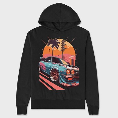Racing Car Customized Palm Trees Sunset Retro, Unisex Men's Hoodie