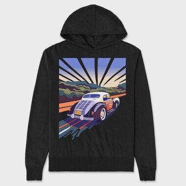 Classic Car Road Trees Sunset, Unisex Men's Hoodie