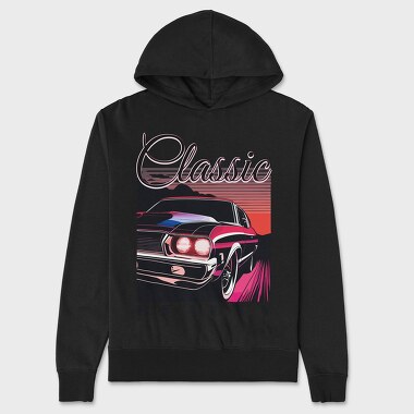 Unisex Men's Hoodie, Classic Car Sunset Classic Beauty