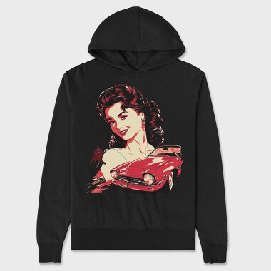 Retro Car Convertible With Girl, Unisex Men's Hoodie