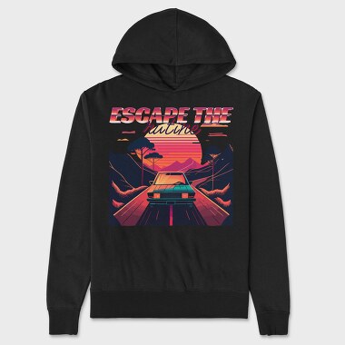 Car on Scenic Road Beautiful Sunset 80S Retro, Unisex Men's Hoodie