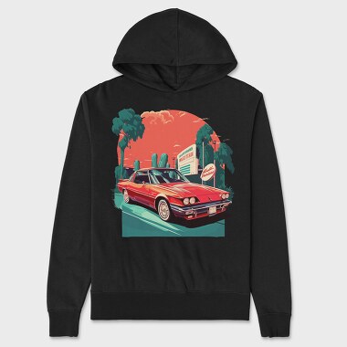 Retro Classic Car Greenish Landscape, Unisex Men's Hoodie