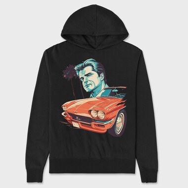 Iconic Car Convertible With Man, Unisex Men's Hoodie
