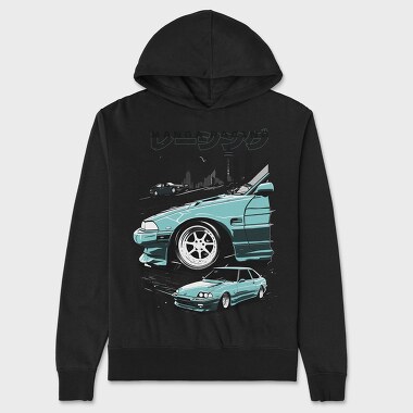 Drifting Japanese Cars Customized Moon City, Unisex Men's Hoodie