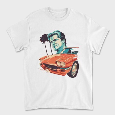 Iconic Car Convertible With Man, Unisex Men's T-Shirt