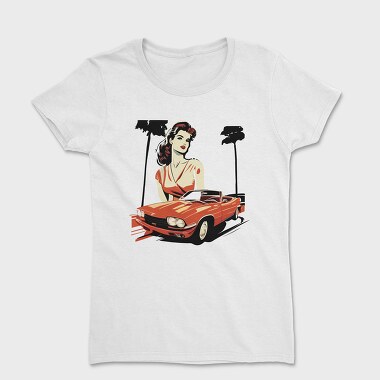 Iconic Classic Car Convertible Girl Trees, Дамска Тениска