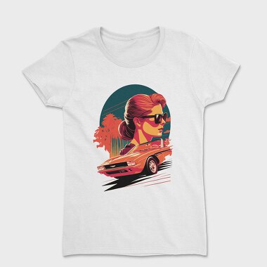 Iconic Classic Convertible Palm Trees Retro Girl, Women's T-Shirt