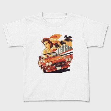 Iconic Convertible Car Withand Girl, Kids' T-Shirt