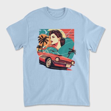 Iconic Vintage Convertible With Girl in Nature, Unisex Men's T-Shirt