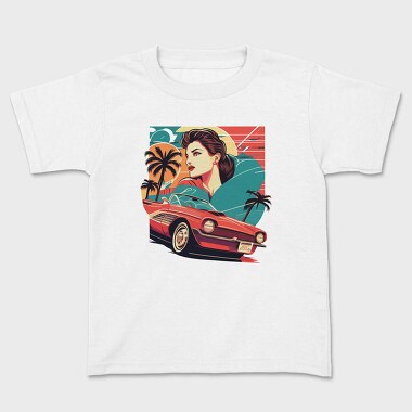 Iconic Vintage Convertible With Girl in Nature, Детска Тениска