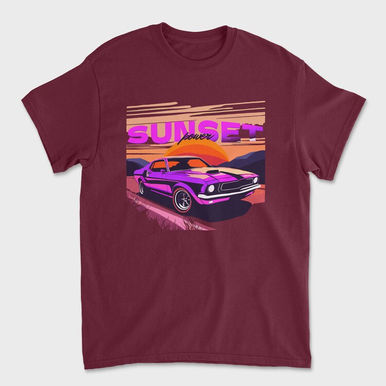Muscle Car Mountain Sunset, Унисекс Мъжка Тениска