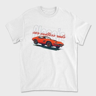 Unisex Men's T-Shirt, Muscle Classic Vintage Car Flat