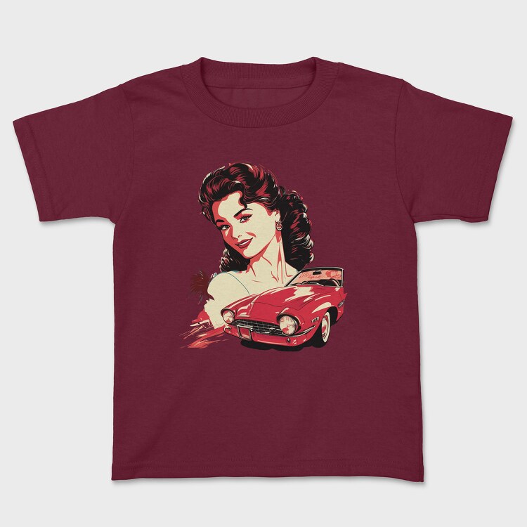 Retro Car Convertible With Girl, Kids' T-Shirt