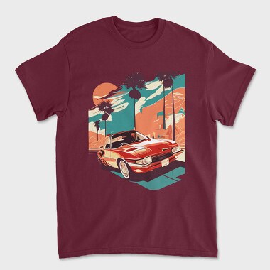 Retro Car Convertible With Mountains, Unisex Men's T-Shirt