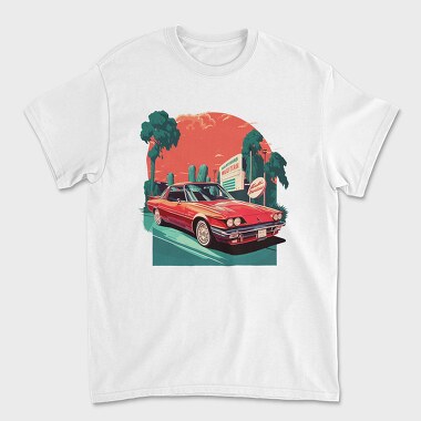 Retro Classic Car Greenish Landscape, Unisex Men's T-Shirt