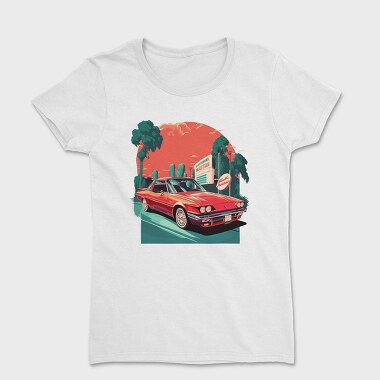 Retro Classic Car Greenish Landscape, Women's T-Shirt