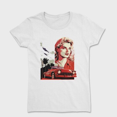 Retro Convertible Car With Woman and Nature, Women's T-Shirt