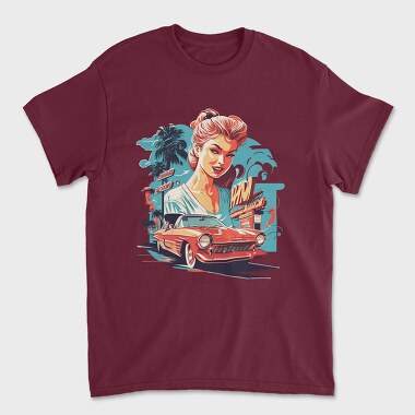 Retro Convertible Classic Car Palm Trees, Unisex Men's T-Shirt